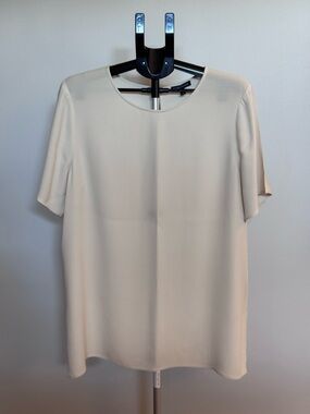 Eileen Fisher Silk Cream Short-Sleeve Round-Neck Blouse Size L